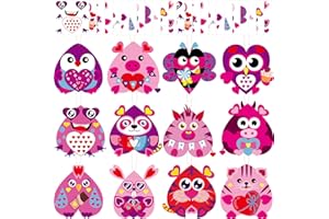 QYEAHKJ 36 Sets Valentine's Day Animal Crafts for Kids DIY Valentines Craft Paper Kits Make Your Own Heart Owl Tiger Rabbit Bee Frog Bear Set for Valentine Spring Party Activity Game Toys