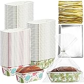 Teenyyou 50 Sets Paper Loaf Pan for Baking 6.3 x 2.2 x 2.2 Inch Disposable Mini Loaf Pan Liners with Clear Plastic Bags and Ties Rectangle Baking Mold for Bread Cake Bakery(Classic Style)