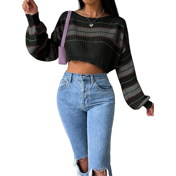 SOLY HUX Women's Y2K Striped Cropped Sweater Off Shoulder Knitwear