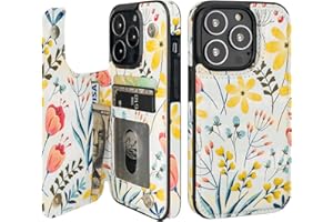 HAOPINSH for iPhone 13 Pro Case Wallet with Card Holder, Floral Flower Pattern Back Flip Folio PU Leather Kickstand Card Slots Case for Women Girls, Double Magnetic Clasp Shockproof Cover 6.1"