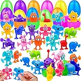 AMENON 24 Pack Large Prefilled Easter Eggs Animals Suction Cup Toys Easter Basket Stuffers Fidget Stress Relief Window Bath Toys Filled Surprise Egg Party Favors Kids Toddler Gifts Hunt
