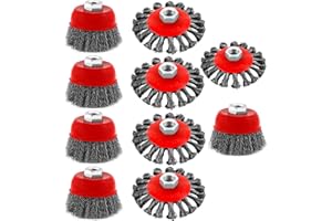INUSBOJIE 5PCS Crimped Wire Cup Brush 3”and 5PCS Twist Wire Cup Brush 4” Set,10Packs Wire Wheel Brushes for Angle Grinder with 4 1/2 Angle Grinder and 5/8”-11 Thread Arbor for Cleaning Rust,Paint Removal (10Pac