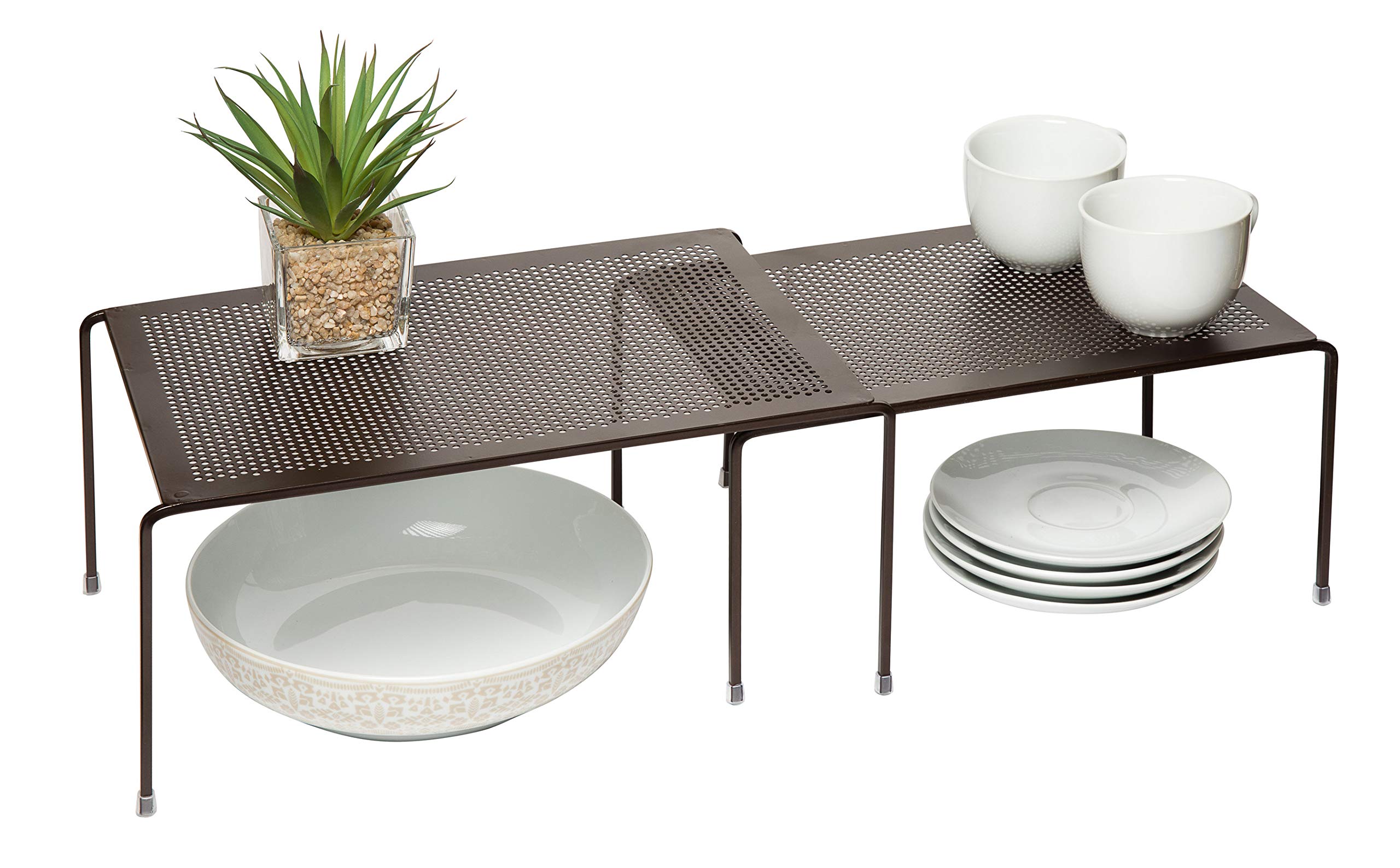 Amtido Kitchen Cupboard Organiser - Cupboard and Pantry Shelving Unit - Plates, Cups, Mugs, Dish Rack - Sturdy Food and Spice Storage Solution - Bronze