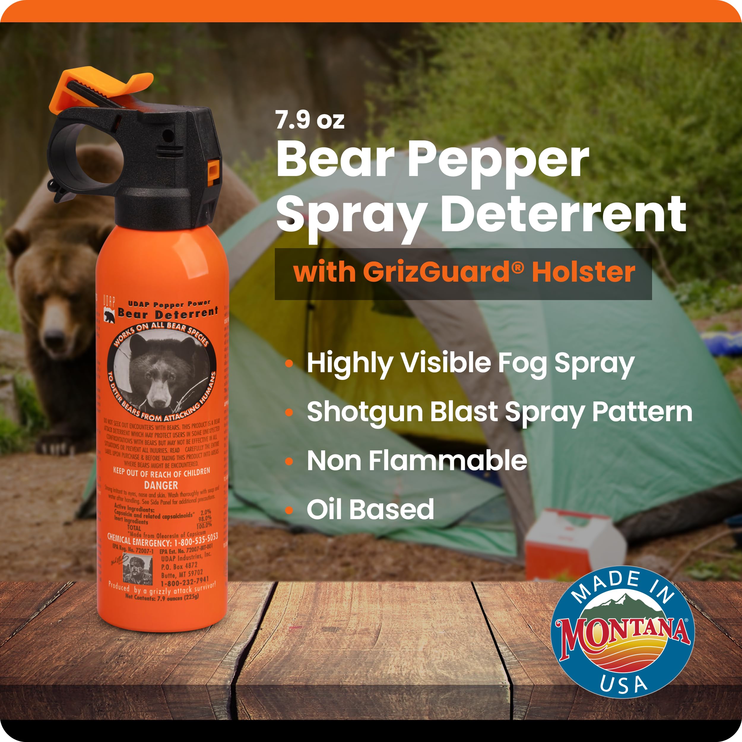 UDAP Pepper Power Bear Spray Self Defense Deterrent With Griz Guard