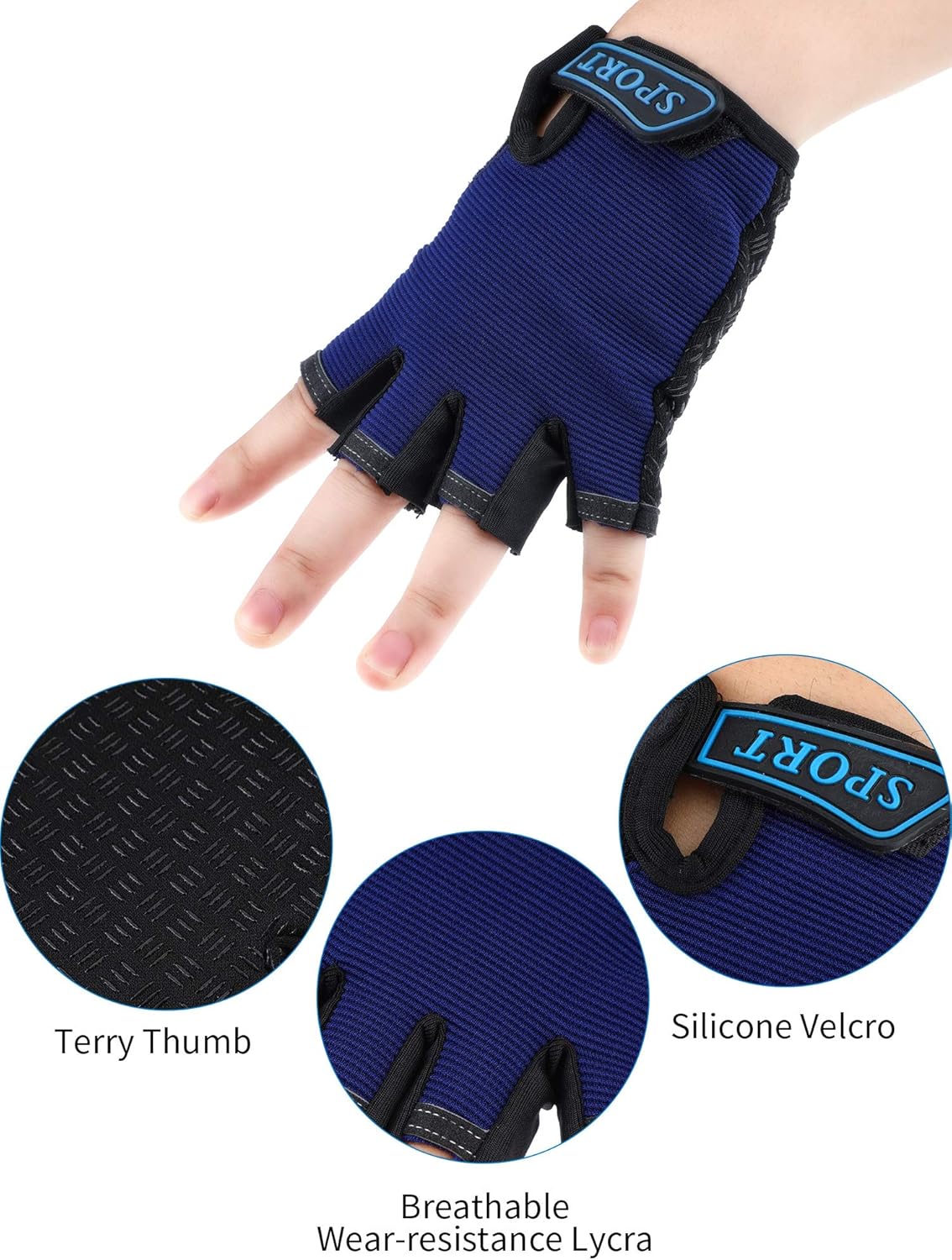 3 Pairs Kids Half Finger Gloves Sport Gloves Non-Slip Gel Gloves for Children Cycling Riding Biking, Blue, Grey Camouflage, Black : Clothing