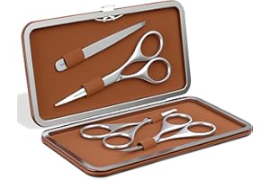 Suvorna Premium Beard & Mustache Set with Beard scissors for men - Facial Hair/Nose/Eyebrow Scissors - Slant Tweezers (4 Pcs Orange Brown)