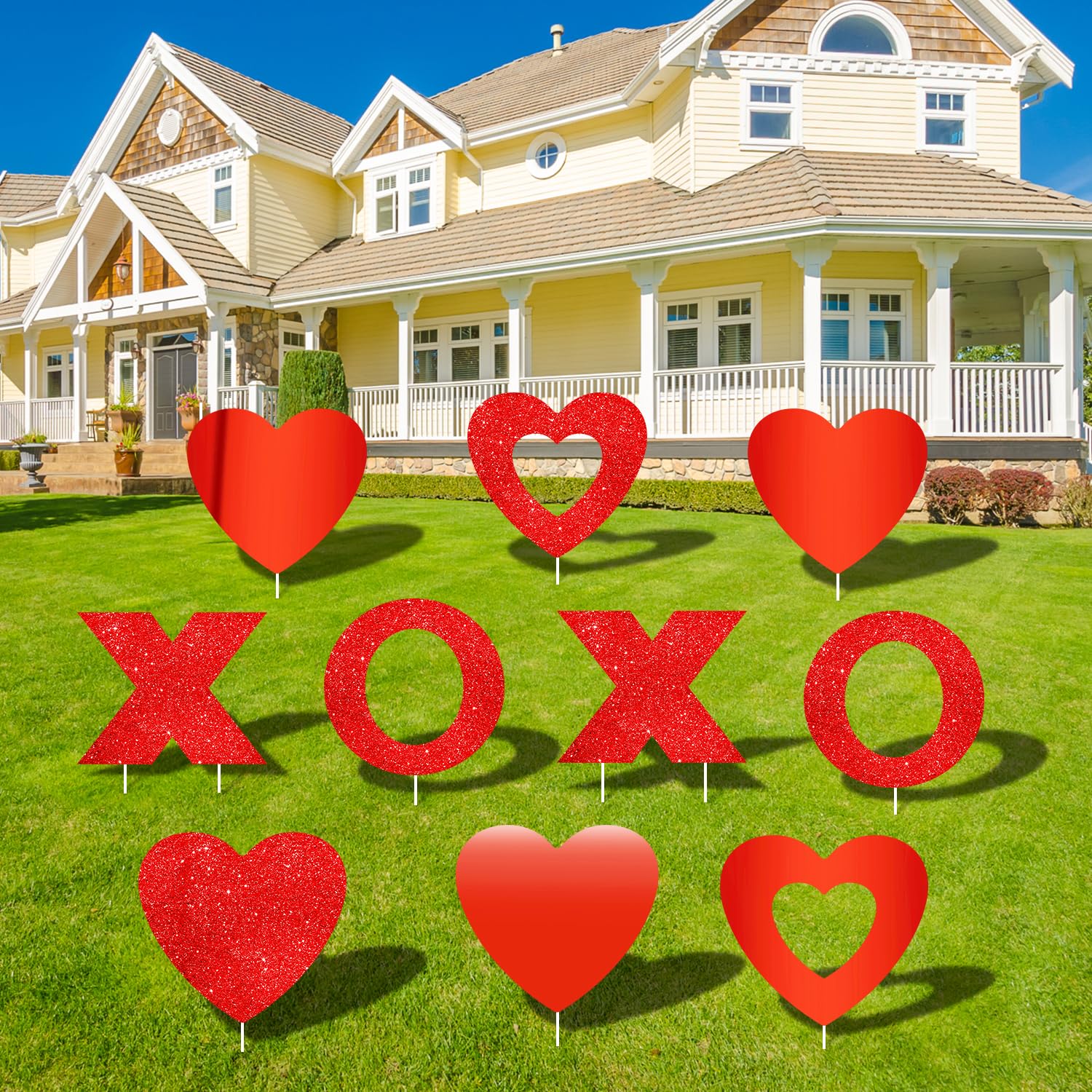 Photo 1 of 10 Pcs Valentine's Day Yard Sign Red Heart Outdoor Decorations Stakes Pathway Marker Gifts for Valentine's Day Wedding, Anniversary,Party