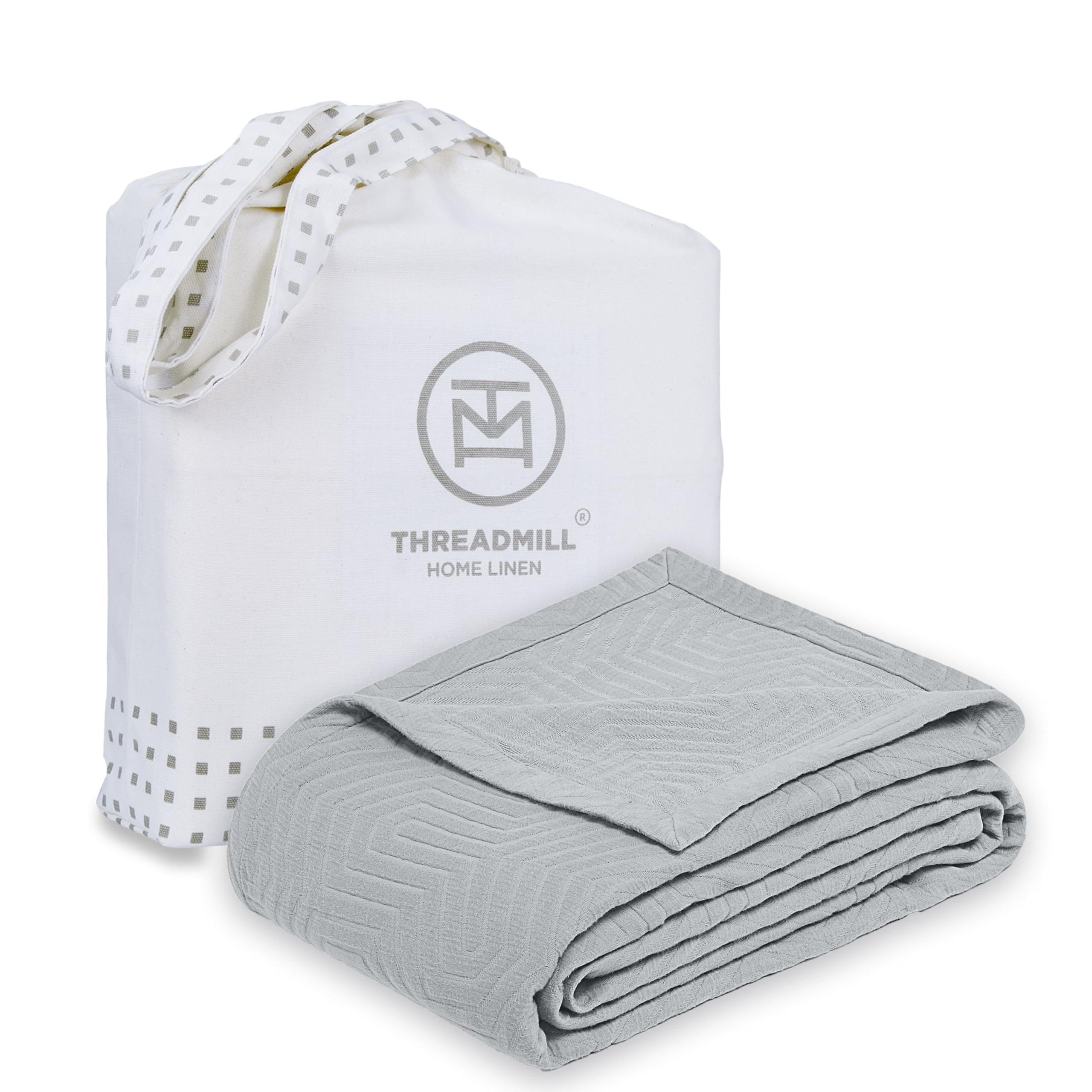 Photo 1 of Threadmill Luxury Cotton Blankets for King Size Bed | All-Season Cozy 100% Cotton Blanket | Aster Jacquard Soft & Lightweight Coverlet fits California King Size Bed, 104x92 | Scottish Grey