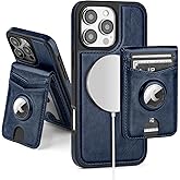 SkyEagle Compatible with MagSafe iPhone 16 Pro Max Case Wallet with AirTag Holder,2 in 1 PU Leather Magnetic Detachable RFID Blocking Credit Card Holder Flip Cover Kickstand for Men Women,Blue