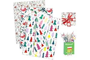 Larcenciel Christmas Tissue Paper, 60 Sheets Vintage Floral Tissue Paper for Gift Bags Packaging Crafts, Colorful Christmas Tree Poinsettia Xmas Gift Wrap for Holiday Wedding New Year Party,20 x 14 in