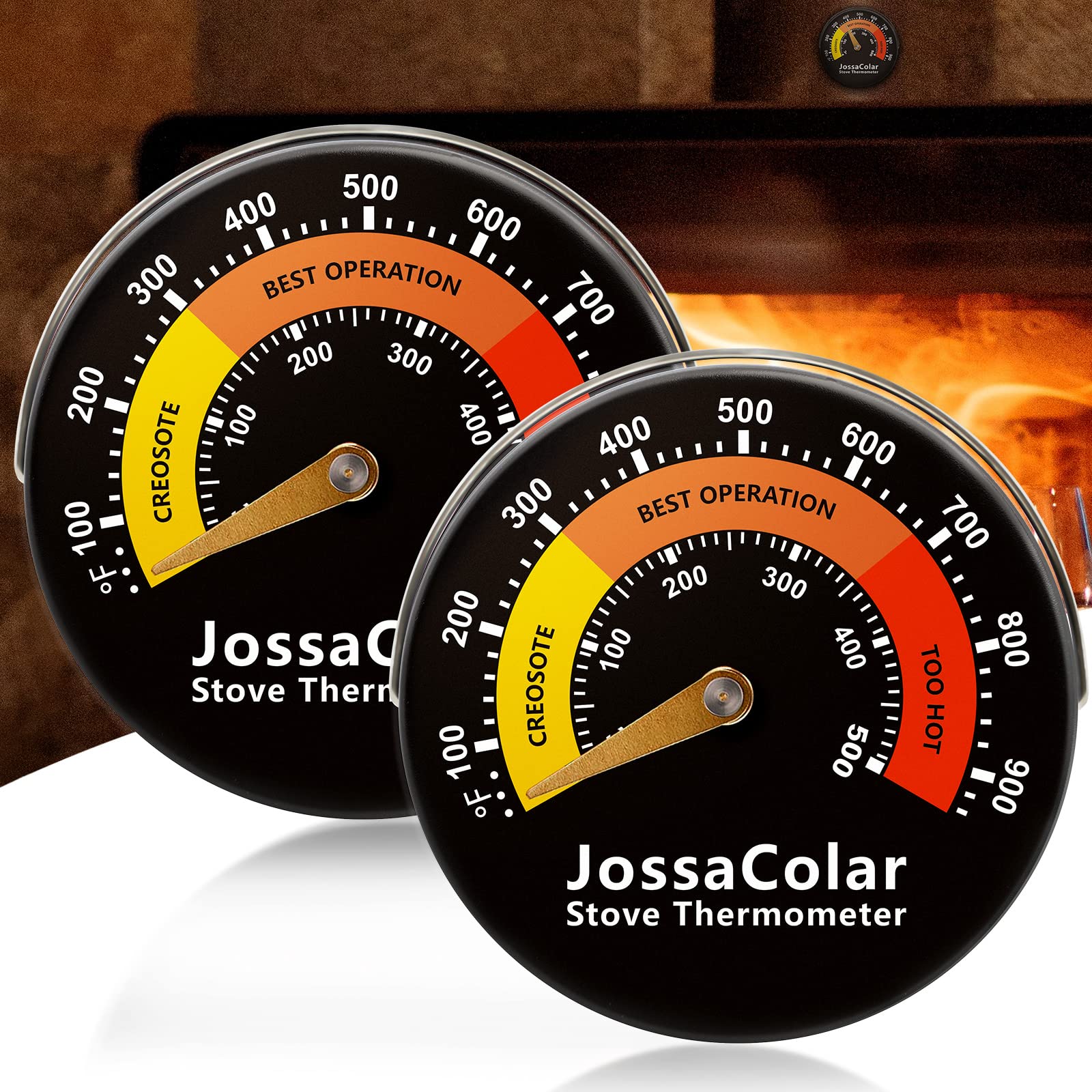 JossaColar 2 Pack Wood Stove Thermometer, Magnetic, Flue Thermometer, Log Burner Temperature Gauge, Log Burner Accessories
