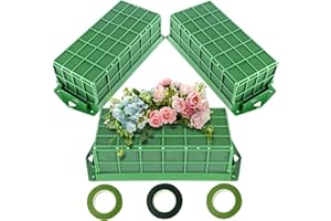 KOMOKERU Floral Foam Cage, 3 Pack Floral Foam Blocks for Fresh Flower, Flower Holder with Floral Foam, Cage Bowl Flower Foam for Artificial Flower Arrangement, and Wedding Holiday Decorations