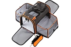 Petinstinct 18"x11"x11" Expandable Pet Carrier for Cats and Dogs up to 15 Lbs, TSA Airline Approved, Alloy Accessory, Soft Sided Cat Carrier with Removable Wool Mat, Collapsible Travel Carrier for Cat