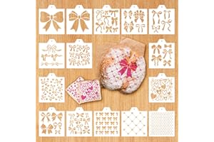 Whaline 15 Pcs Bow Cookie Stencils Coquette Bowknot Airbrush Painting Stencils with Bead Chain Decorative Biscuit Cake Baking Templates for DIY Crafts Birthday Bachelorette Party