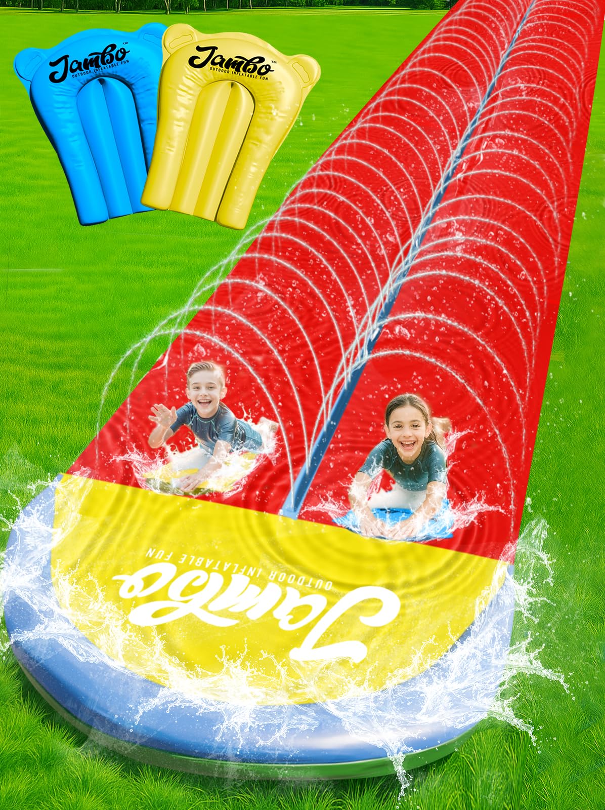 Photo 1 of JAMBO 40 Ft 3XL Slip Splash and Slide with Inflatable Crash Pad, Heavy Duty Water Slide Splash Mat Outdoor Water Sprinkler