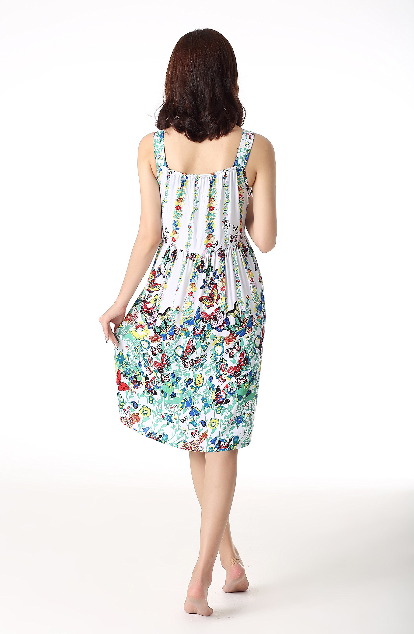 ENJOYNIGHT Women's Cotton Sleeveless Nightgown Chemise Sleepwear Sleep Dress (Medium, White)