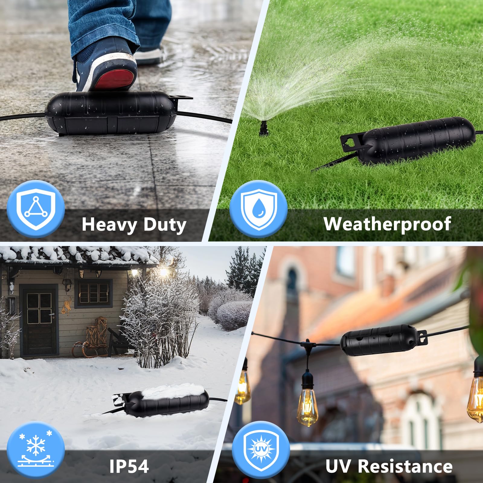 NineLeaf 2 Pack Outdoor Verlängerungskabel Abdeckung Wasserdicht Wetterfest Elektrische Anschlussbox für AWG 12/14/16/18 Kabel Schützen Außensteckdose Stecker Steckdose Weihnachten Urlaub Dekoration 2