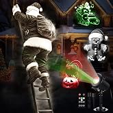 Aurelema Christmas Halloween Projector Lights 3D Dynamic | Outdoor Indoor Decorations, 4 Colors LED Light with Remote and 12 Effects, Santa Claus Ghost for House Window Decor