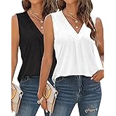 EyMuse 2 Pack Womens V Neck Tank Tops Tshirts 2024 Fashion Sleeveless Blouses Casual Loose Summer tees