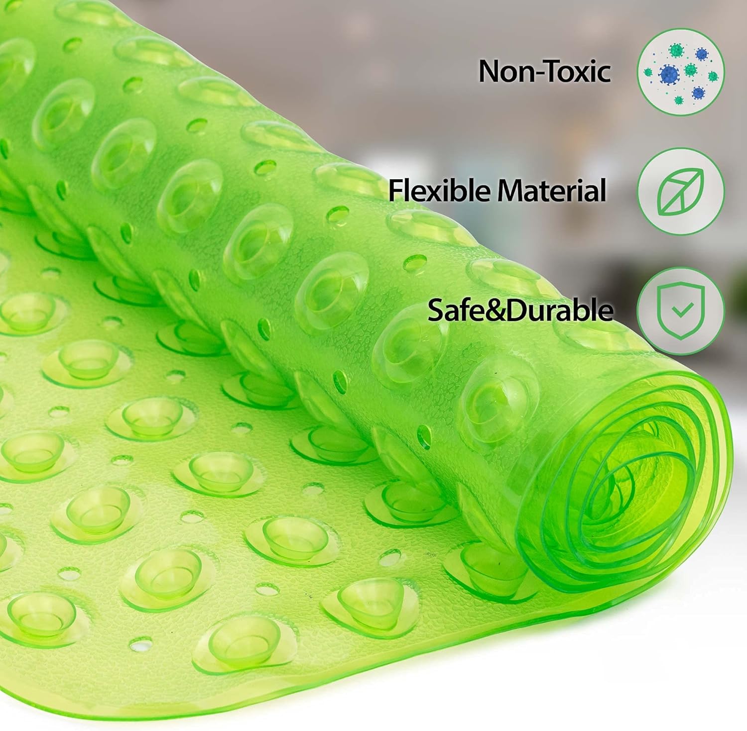 ROSMARUS Shower Mat Non-Slip Bath Tub Mat with Suction Cups and Drain Holes Bath Mats for Bathroom Shower Floor Mat Anti Slip Bathtub Accessories, 16” x 39”, Green: Home & Kitchen