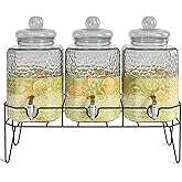 Style Setter Glass Beverage Dispenser with Stand (Set of 3), 1.5 Gallon Glass Drink Dispenser with Stand & Spigot, Party Drink Dispenser for Lemonade, Punch, Water, Juice Dispensers for Parties