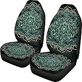 TOADDMOS Green Boho Mandala Front Seat Covers for Cars Full Wrapping Edge Captain Chair Seat Cover Comfort Saddle Blanket Cushion Cover Universal Fit for SUV Truck Sedan