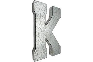 SciencePurchase 20" Metal Letter K Wall Decor, Silver with Rusted Edges, Galvanized Wall Mountable Decoration for Country, Mid-Century, or Farmhouse Themed Room or Event