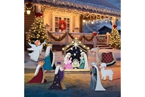 WONDER GARDEN Christmas Metal Yard Stakes, 8 Pack Angel Nativity Yard Sign, Outdoor Nativity Scene Garden Stakes Yard Signs, Outdoor Christmas Decorations for Lawn Party Outside