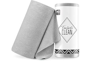Fantasticlean Microfiber Cleaning Cloth Roll -40 Pack, Tear Away Microfiber Towels, 12" x 12", Reusable, Washable, Scratch Free, Ultra Absorbent Dish Rags for Car, Home, Garage or Shop (Grey)