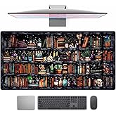 Desk Mat Forest Library Book Mouse Pad Big Desk Pad XXL Extended Gaming Large Mouse Pad for Desk Rubber Base Mousepad with Stitched Edges, Keyboard Mouse Mat for Work Game Office Home 31.5x15.7 in