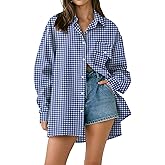 AKEWEI Button Down Shirts for Women Long Sleeve Collared Work Blouse Fashion Oversized Office Shirts with Pocket