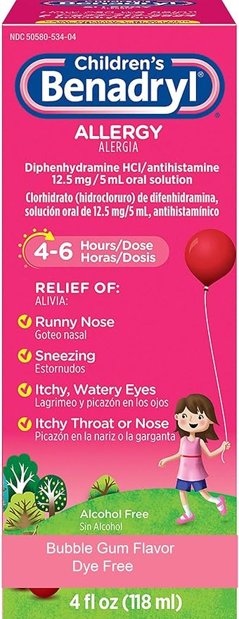 Amazon Com Children S Benadryl Dye Free Allergy Liquid 4 Fl Oz 118 Ml Per Bottle Health Personal Care