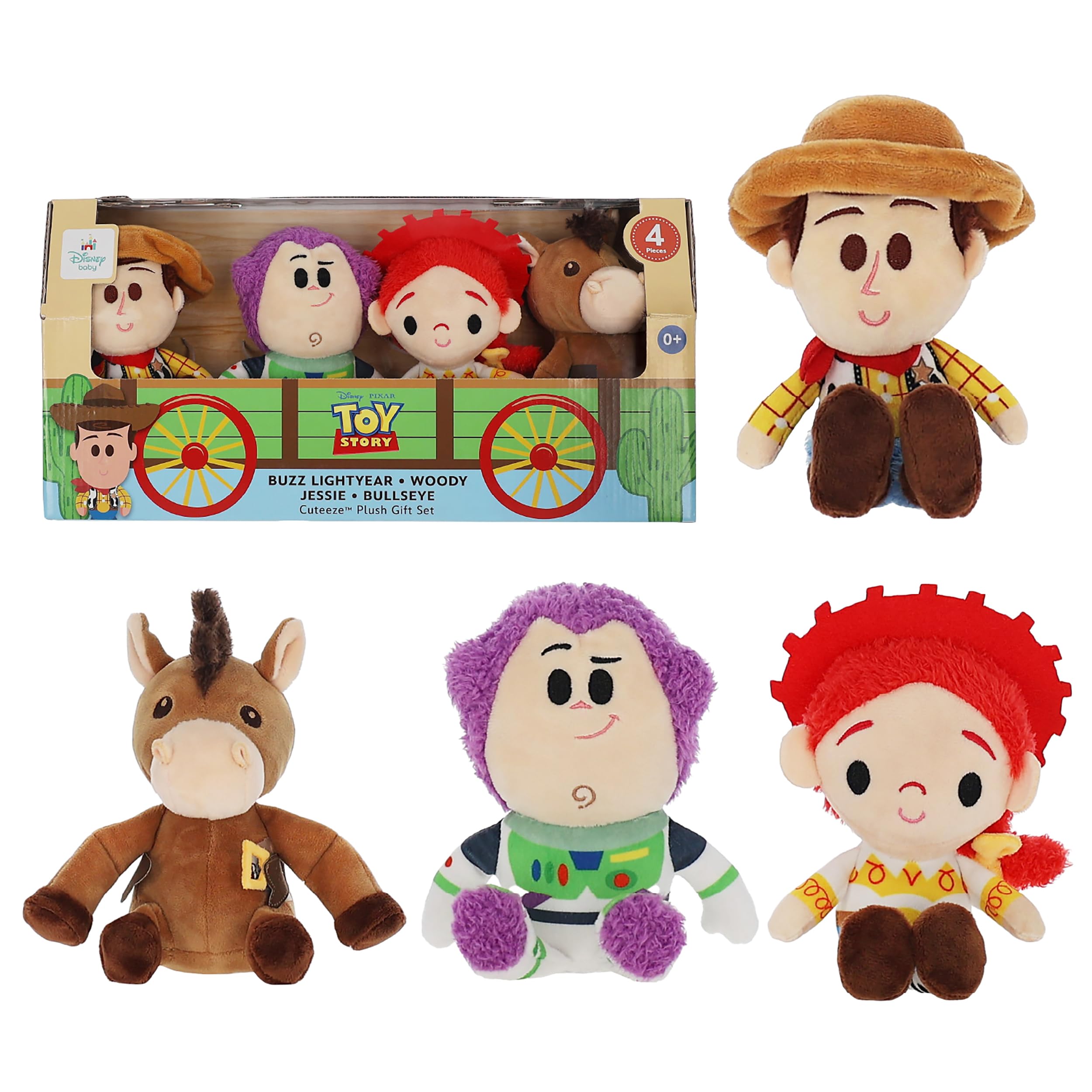 Kids Preferred Disney Baby Toy Story 4 Pc Set - Woody, Buzz Lightyear, Jessie, and Bullseye Plush - Stuffed Animals for Baby and Toddler Boys & Girls