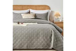 inron Queen Quilt Bedding Set,Soft Ultrasonic Full/Queen Quilt Set, Lightweight Grey Bedspread Queen Size,Cozy Geometric Coverlet Set for All Seasons(Includes 1 Quilt and 2 Pillow Shams)
