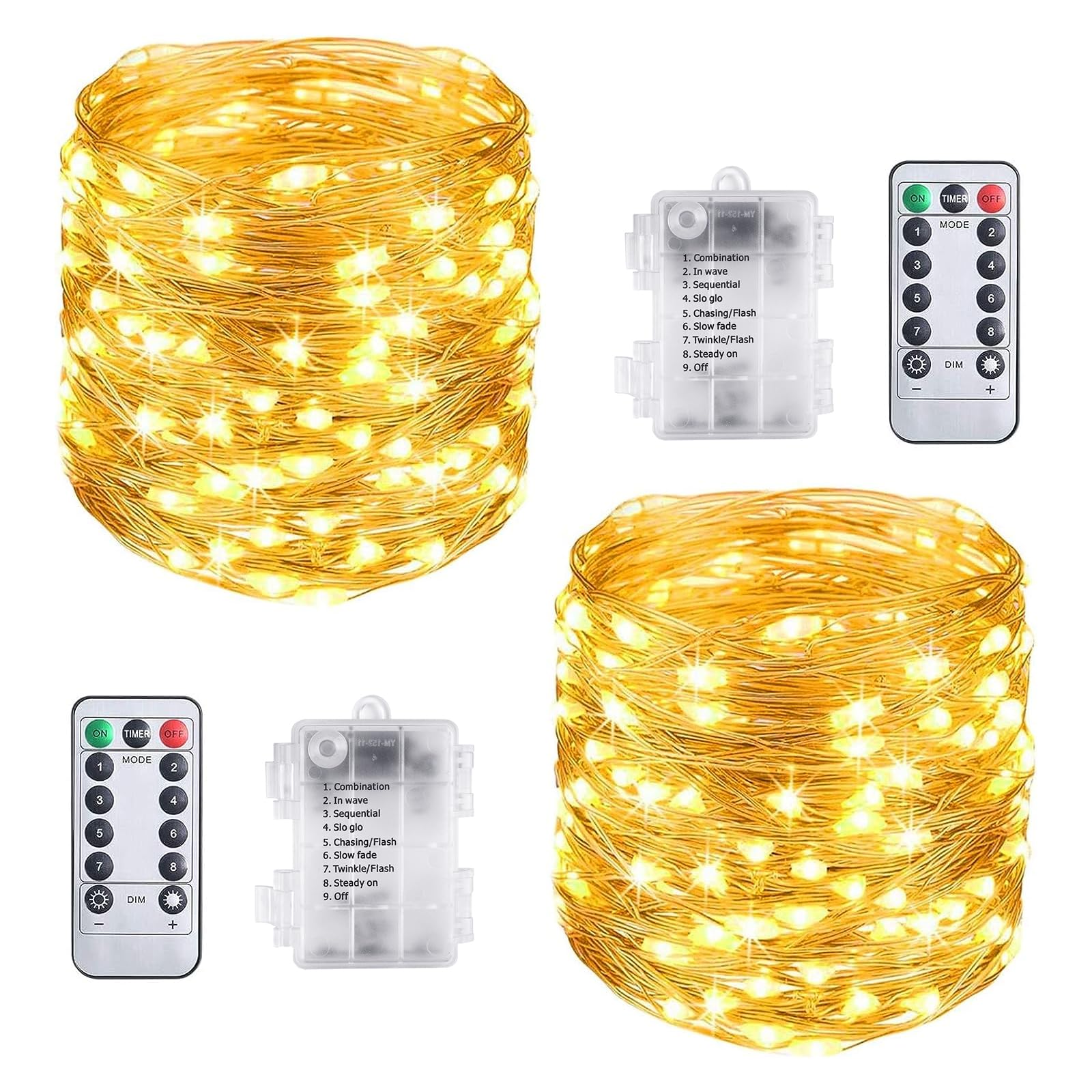 Vicloon 2 Pack Fairy String Lights, Cooper String Light, 100 LEDs 10 M Warm White Fairy Light, Waterproof IP65 Copper Wire Light for Gardens, Homes, Wedding, Battery-Powered (Battery Not Included)