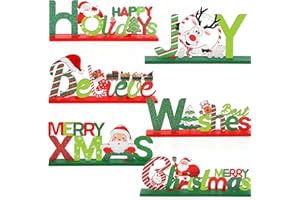 Hommtina 6 Pcs Table Decorations, Merry Tabletop Wooden Sign Indoor Decorations for Dinner Party Coffee Table
