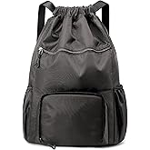 Sports Drawstring Backpack Gym Sack with Shoe Compartment, Durable Oxford Fabric, Wet-Proof Pocket, Water-Resistant Cinch Bag for Men & Women, Foldable & Spacious Athletic Sackpack for Travel Fitness