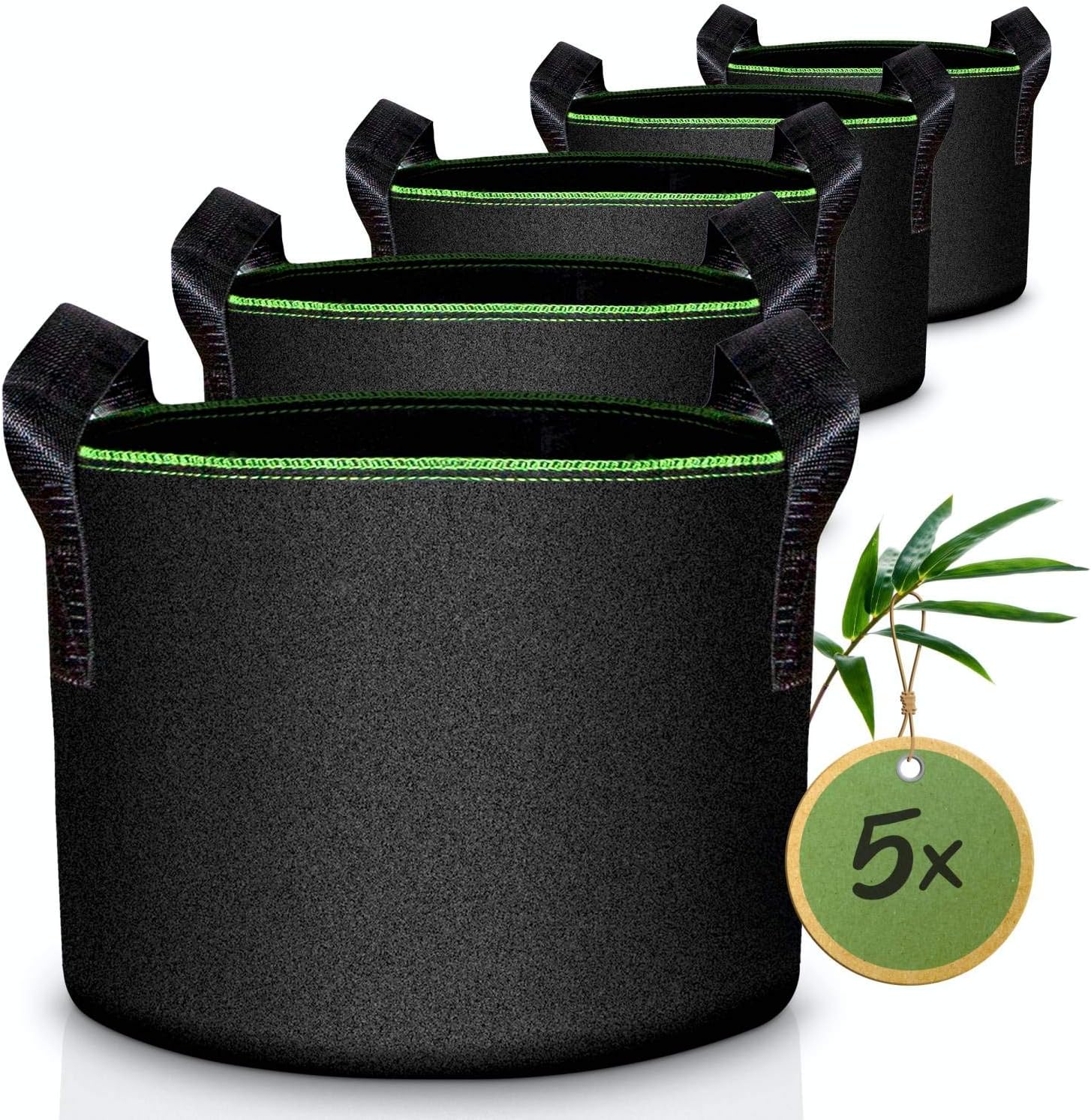 5 Pflanztaschen Aus Vliesstoff – 35x35 Cm (35 Liter), Mit Henkeln, Schwarz & Grau