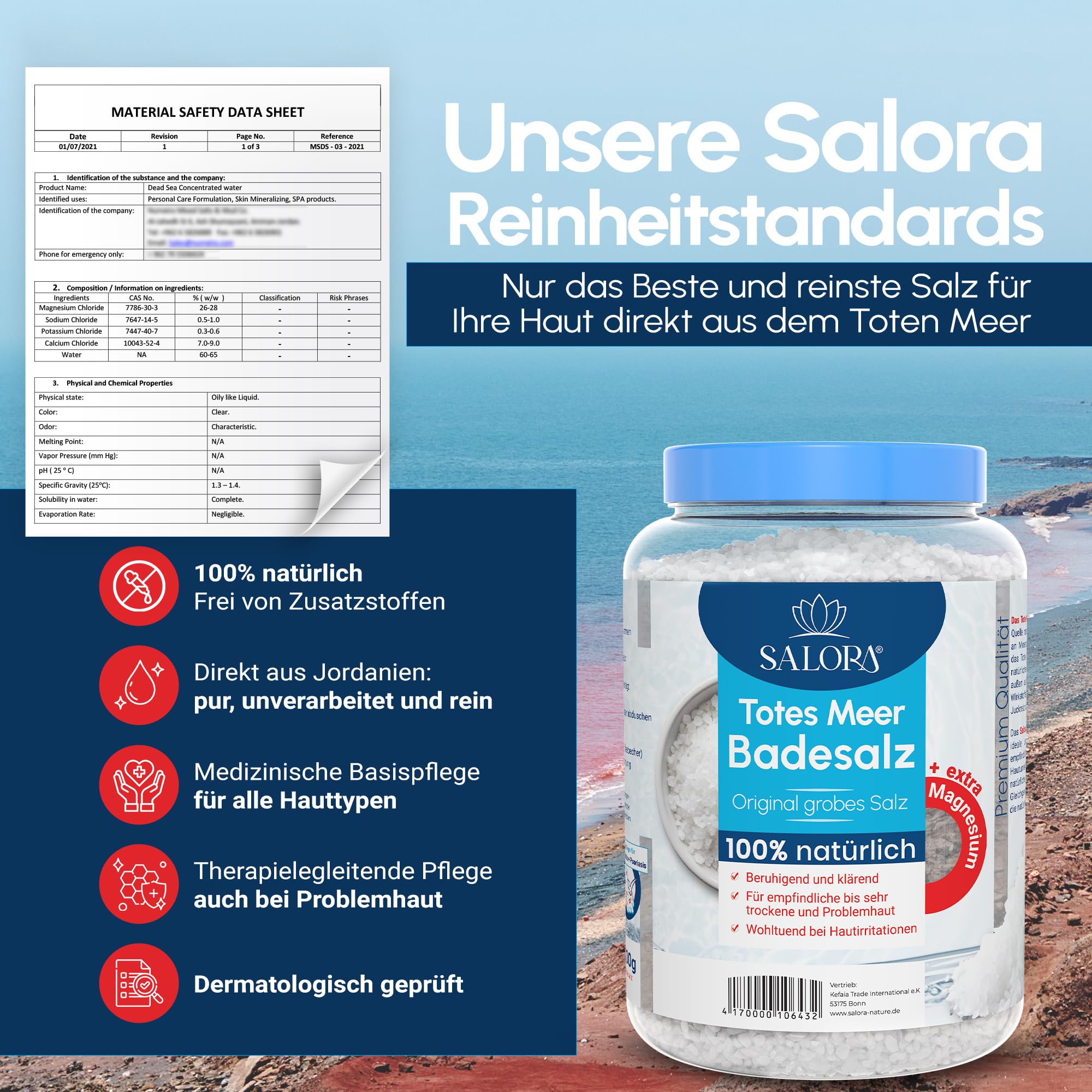 Salora ® Original Totes Meer Badesalz 2,5 Kg [Frei von Zusatzstoffen] - Premium Meersalz Badesalz aus Jordanien - Vollbad oder Fußbad Salz mit Peeling Effekt 7