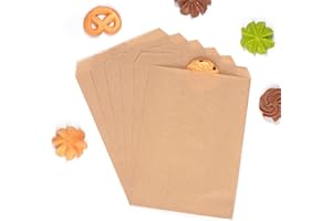 Brown Flat Greaseproof Paper Cookie Bags 5x7 for Bakery Treat Candies Dessert Chocolate Soap Wedding Invitation Party Favor, Pack of 100 by Quotidian (5’’ x 7’’)