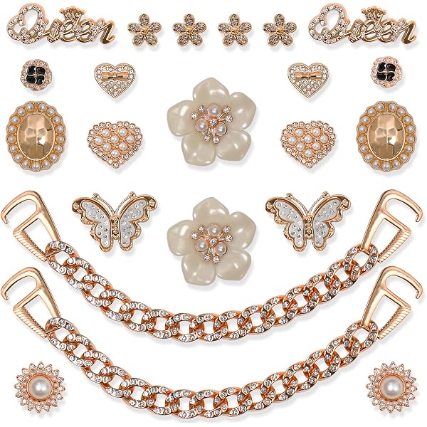 2 Chaînes Charms Pour Chaussures - Forme Perle, Couleur Blanc, Or Rose, Or - Décoration Shoes Uxcell