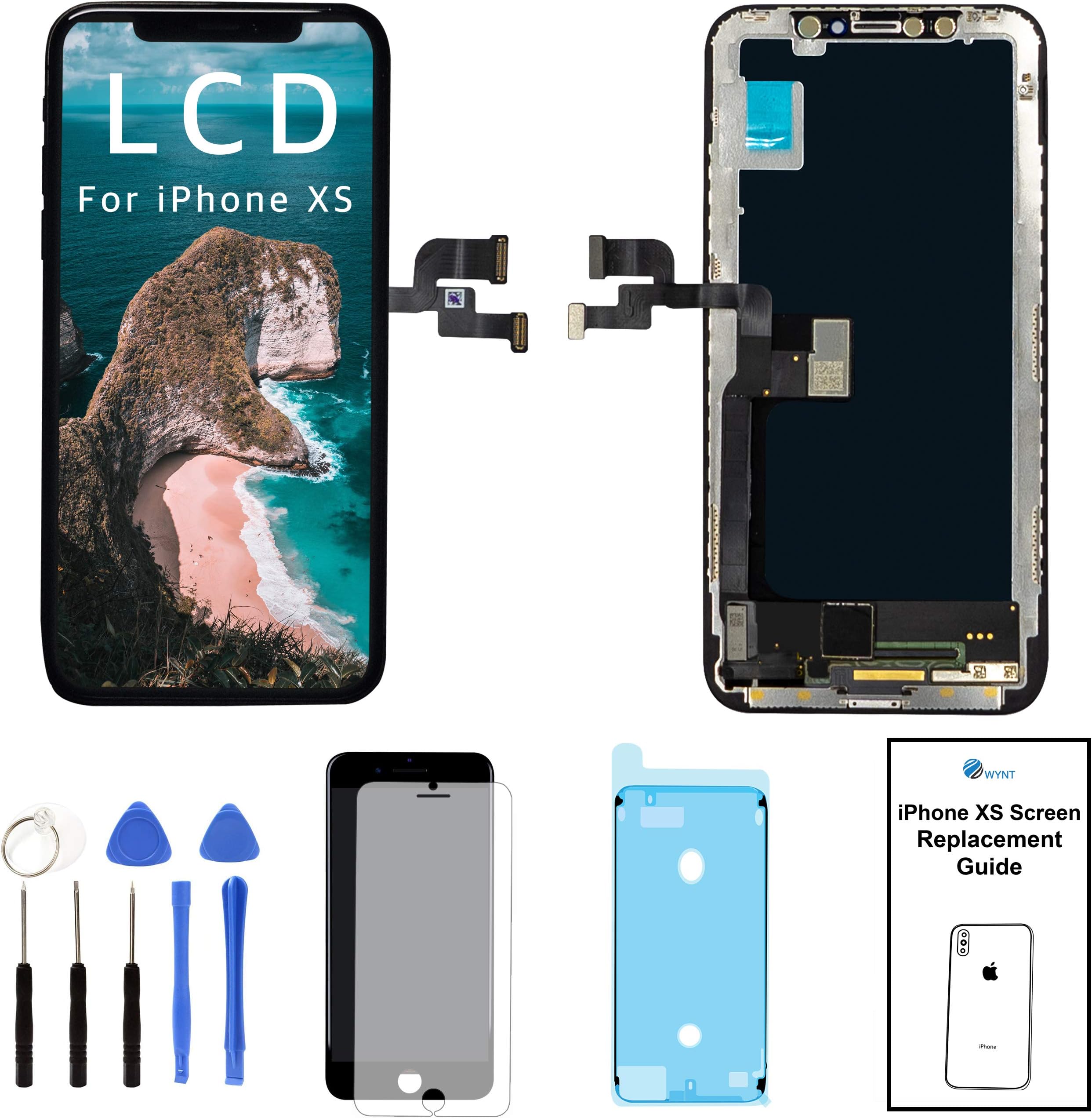 WYNT iPhone Xs 5.8 inch Screen Replacement Retina LCD Display Touch Screen Digitizer Glass Frame Assembly Set with Tools Repair Kit & Precut Water Resistant Frame Adhesive for iPhone Xs