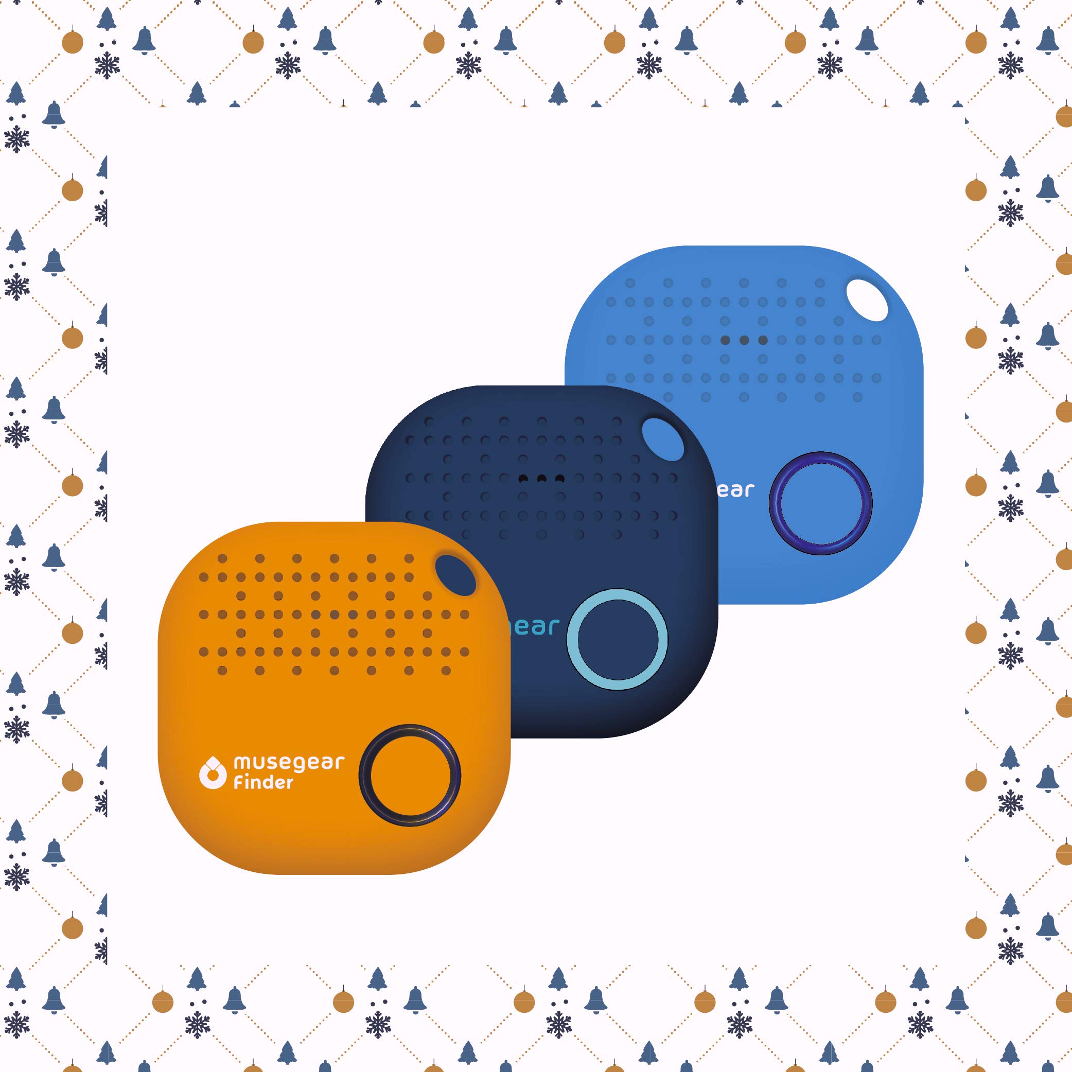 musegear app key finder - XMAS limited edition - 3 pack, NEW VERSION 2-3x louder - darb blue, orange and light blue - find keys, smartphone, remote control - Smartphone Bluetooth GPS coupling