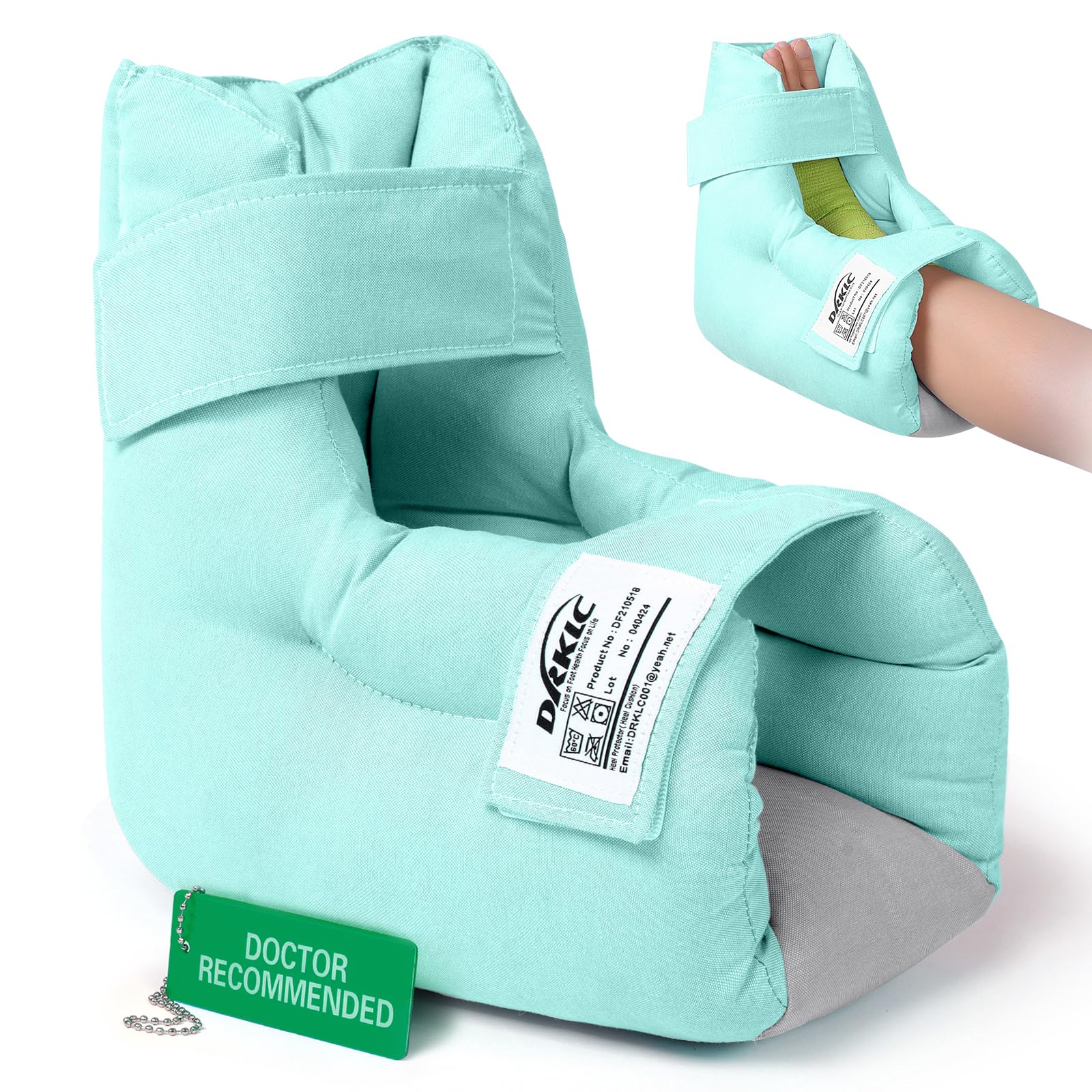 Photo 1 of DRKLC Heel Protector Cushion Pillow to Relieve Pressure from Sores and Ulcers, Adjustable Foot for Bedridden Patients Supplies, Ankle Pillow for Heel Pain (Light Green - 1 PC)