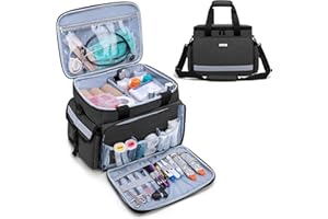 CURMIO Emergency Medical Supplies Bag, Home Health Aid Bag with Shoulder Strap and 2 Detachable Dividers for Nurse, Doctors, 