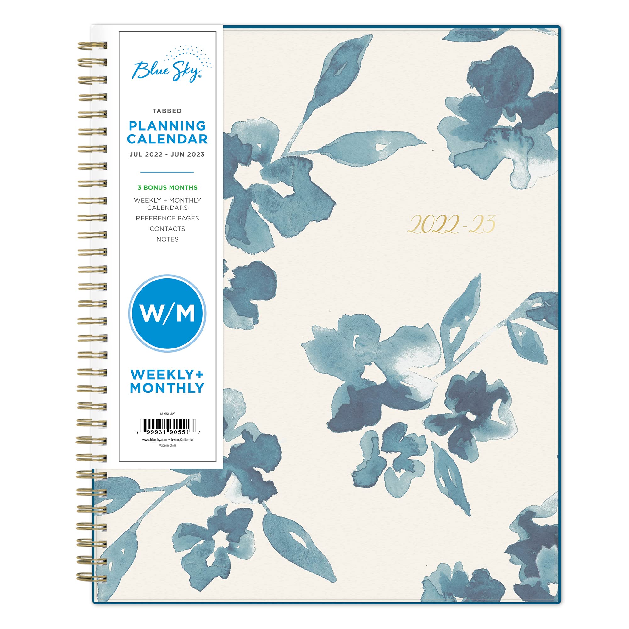 Blue Sky 2022-2023 Academic Year Weekly & Monthly Planner, 8.5" x 11", Frosted Flexible Cover, Wirebound, Bakah Blue (131951-A23)