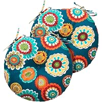 LVTXIII Set Of 2 Outdoor Bistro Seat Cushions | 15-Inch Round, All-Weather | Water & Stain Resistant | Blue Leaves Design - View #8