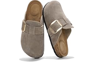 Project Cloud 100% Genuine Leather Clogs for Women Shoes - Memory Foam Insole, Non-Slip & Natural Cork Footbed Arch Support Big Buckle Womens Clogs and Mules Footwear (Manchester)