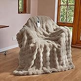 IUUI Electric Heated Blanket Throw 50''x60'',Luxury Faux Rabbit Fur Heating Throw Blankets,Fast Heating with 1/2/4/6/8/10 Hours,Overheat Protection, Quick Heating, Memory Function, Gift-Ready Design
