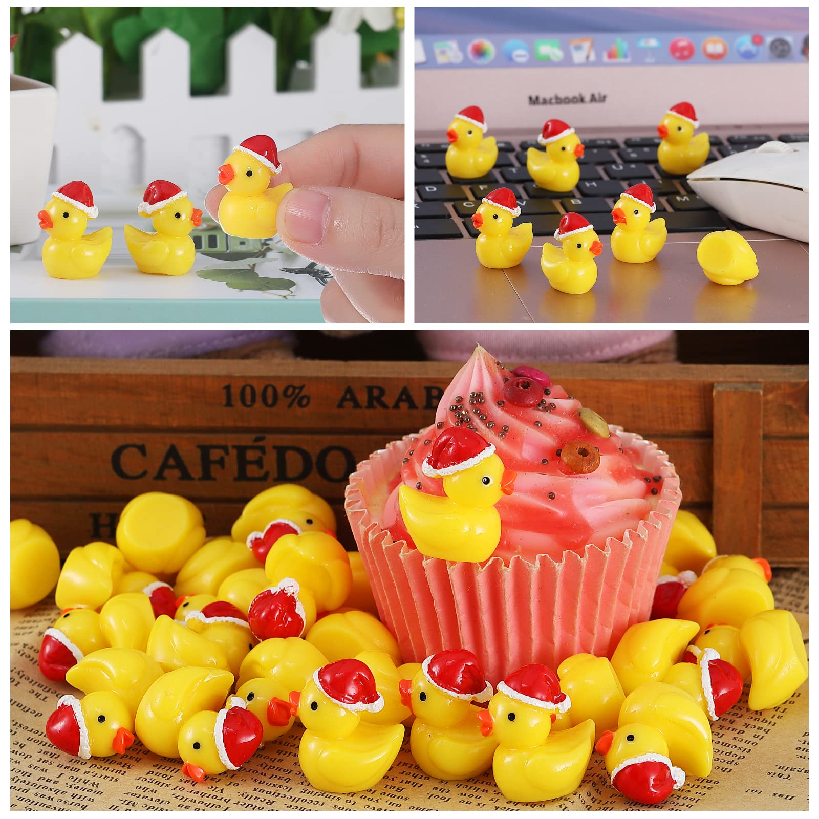 50Pcs Mini Resin Ducks, Mini Christmas Ducks Miniature Duck Figures Ornament for Craft, Dollhouse, Garden Decoration, Home Decorations Christmas Party Favors Gift